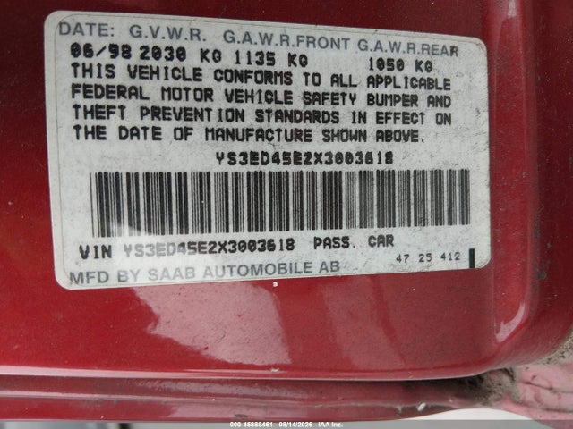 Продажа на аукционе авто 1999 Saab 9-5, vin: YS3ED45E2X3003618, номер лота: 45888461