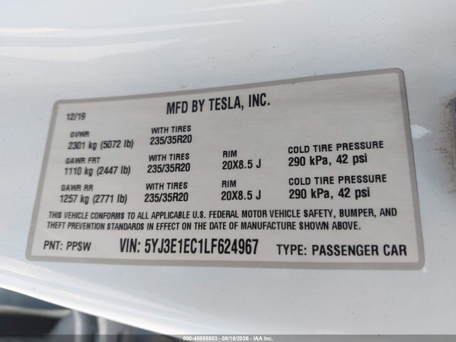 Aukcja sprzedaży 2020 Tesla Model 3 Performance Dual Motor All-wheel Drive, vin: 5YJ3E1EC1LF624967, numer aukcji: 45888503