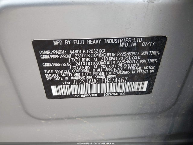 Продаж на аукціоні авто 2014 Subaru Forester 2.5i Touring, vin: JF2SJAMC1EH474467, номер лоту: 45888512
