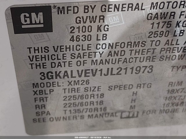 Aukcja sprzedaży 2018 Gmc Terrain Slt, vin: 3GKALVEV1JL211973, numer aukcji: 45888527