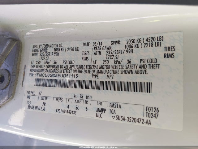 1FMCU0GX5EUD51115 Ford ESCAPE SE