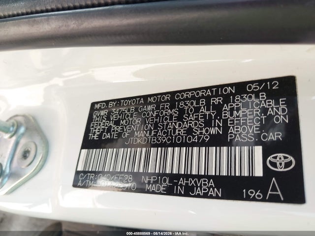 45888569 :رقم المزاد ، JTDKDTB39C1010479 vin ، 2012 Toyota Prius C Two مزاد بيع