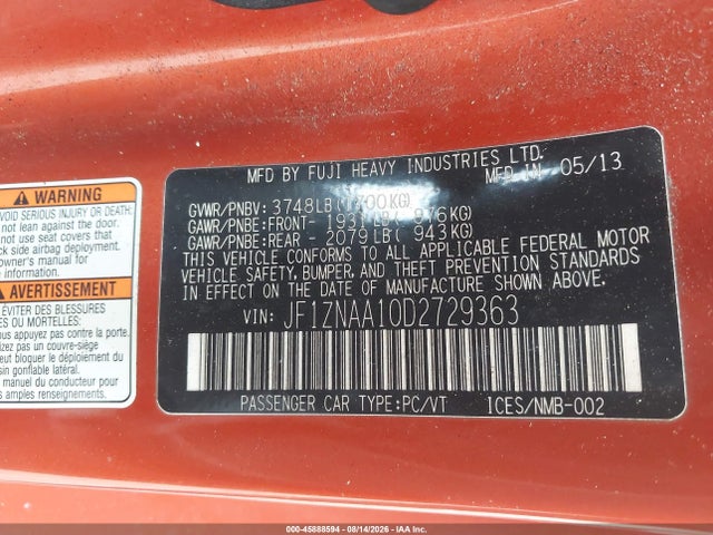 Aukcja sprzedaży 2013 Scion Fr-s, vin: JF1ZNAA10D2729363, numer aukcji: 45888594