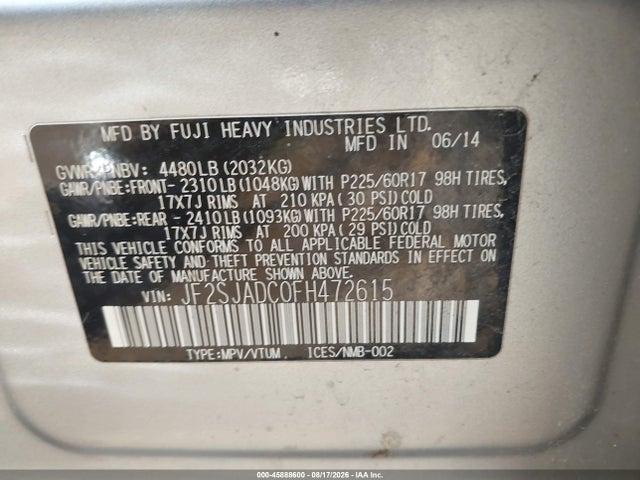 45888600 :رقم المزاد ، JF2SJADC0FH472615 vin ، 2015 Subaru Forester 2.5i Premium مزاد بيع
