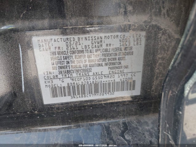 45888609 :رقم المزاد ، 3N1AB8CV7MY289932 vin ، 2021 Nissan Sentra Sv Xtronic Cvt مزاد بيع