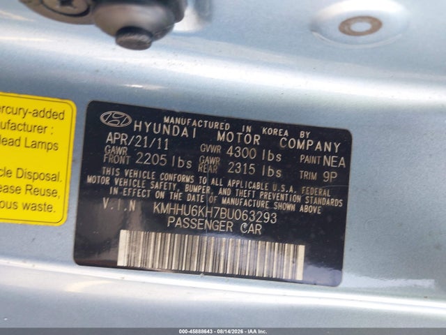 Продаж на аукціоні авто 2011 Hyundai Genesis 3.8 Grand Touring, vin: KMHHU6KH7BU063293, номер лоту: 45888643