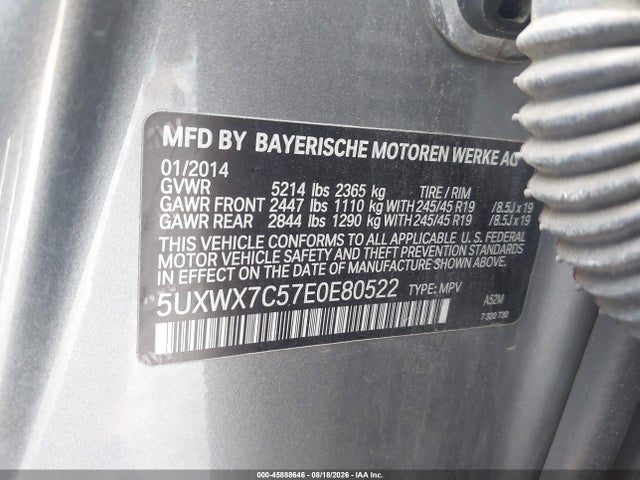45888646 :رقم المزاد ، 5UXWX7C57E0E80522 vin ، 2014 Bmw X3 Xdrive35i مزاد بيع
