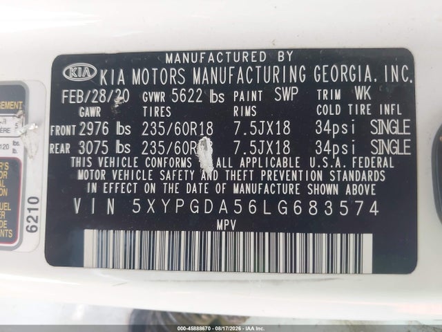 KIA Sorento 3.3l Lx 2020 5XYPGDA56LG683574 Image 9