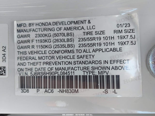 Продаж на аукціоні авто 2023 Honda Cr-v Hybrid Sport Touring, vin: 5J6RS6H90PL084511, номер лоту: 45888681