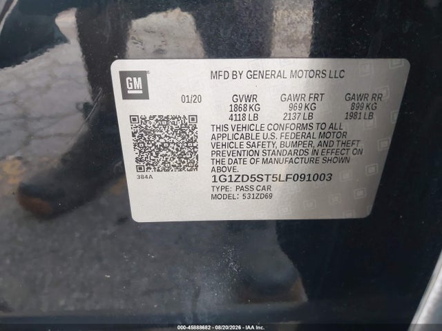 Aukcja sprzedaży 2020 Chevrolet Malibu Fwd Lt, vin: 1G1ZD5ST5LF091003, numer aukcji: 45888682