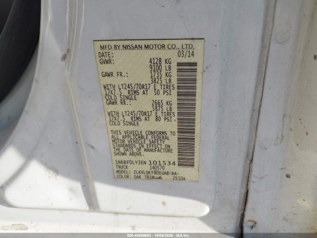 Продаж на аукціоні авто 2014 Nissan Nv Cargo Nv2500 Hd S V6/sv V6, vin: 1N6BF0LY3EN101534, номер лоту: 45888683