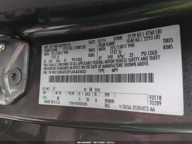 Ford ESCAPE SE 2015 1FMCU9GX3FUA43432 Image 9