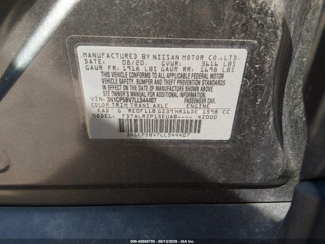 Продажа на аукционе авто 2020 Nissan Kicks S Xtronic Cvt, vin: 3N1CP5BV7LL544407, номер лота: 45888700