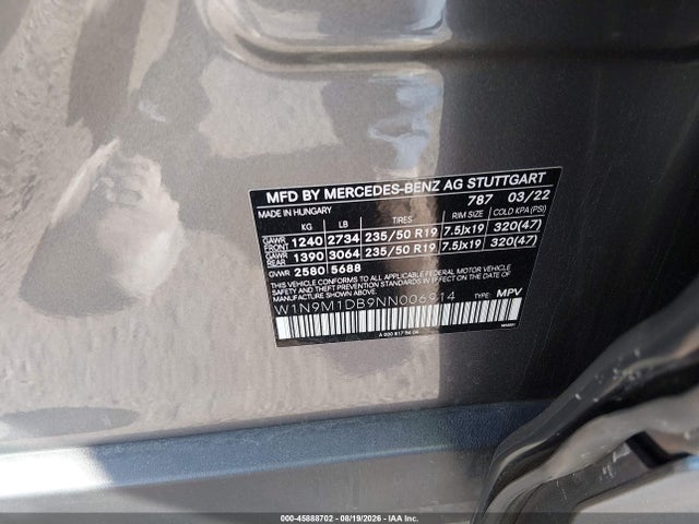 2022 Mercedes-benz Eqb 350 Suv 4matic მანქანა იყიდება აუქციონზე, vin: W1N9M1DB9NN006914, აუქციონის ნომერი: 45888702