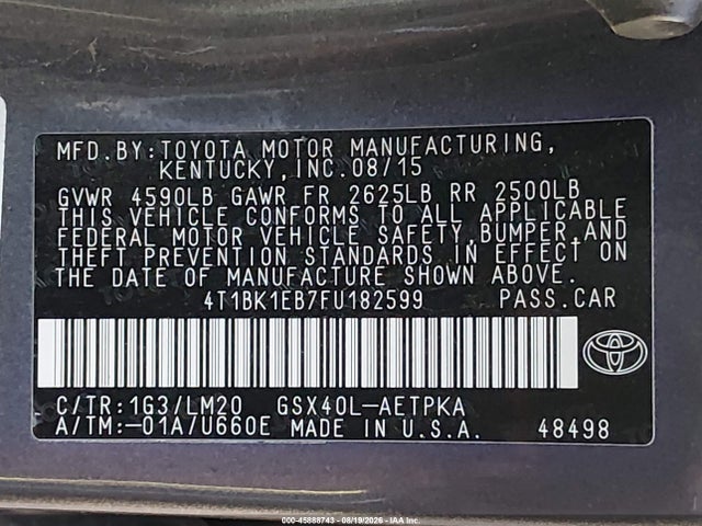 Продажа на аукционе авто 2015 Toyota Avalon Limited, vin: 4T1BK1EB7FU182599, номер лота: 45888743