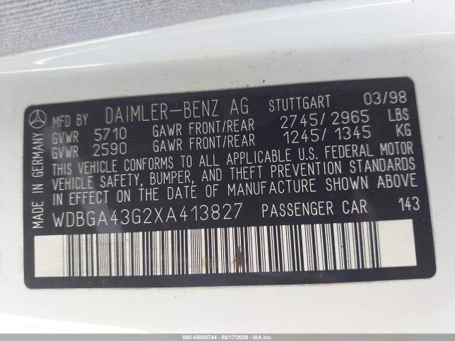 Aukcja sprzedaży 1999 Mercedes-benz S 420, vin: WDBGA43G2XA413827, numer aukcji: 45888744