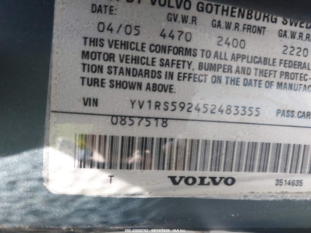 Продажа на аукционе авто 2005 Volvo S60 2.5t A/2.5t A Sr W/premium Package, vin: YV1RS592452483355, номер лота: 45888762
