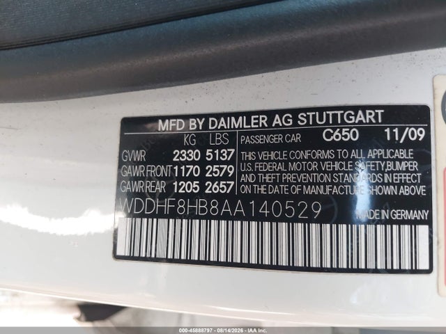 Aukcja sprzedaży 2010 Mercedes-benz E 350 4matic, vin: WDDHF8HB8AA140529, numer aukcji: 45888797