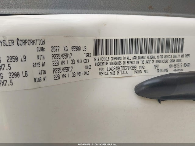 Продаж на аукціоні авто 2005 Jeep Grand Cherokee Laredo, vin: 1J4GR48K55C707399, номер лоту: 45888810