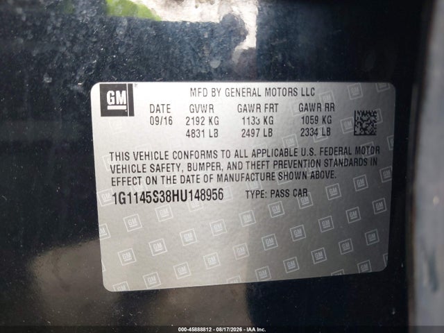 Продажа на аукционе авто 2017 Chevrolet Impala 2lz, vin: 1G1145S38HU148956, номер лота: 45888812