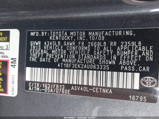 Продажа на аукционе авто 2010 Toyota Camry Le, vin: 4T1BF3EK2AU063335, номер лота: 45888817