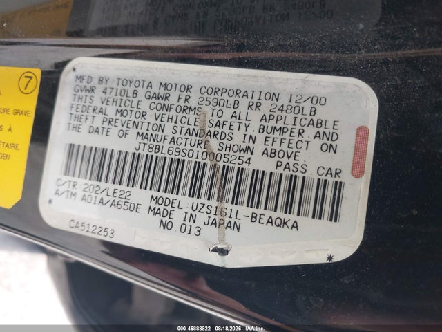 45888822 :رقم المزاد ، JT8BL69S010005254 vin ، 2001 Lexus Gs 430 مزاد بيع