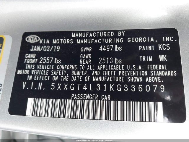 KIA Optima Lx 2019 5XXGT4L31KG336079 Image 9