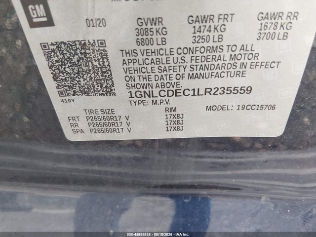 2020 Chevrolet Tahoe 2wd Commercial Fleet მანქანა იყიდება აუქციონზე, vin: 1GNLCDEC1LR235559, აუქციონის ნომერი: 45888838