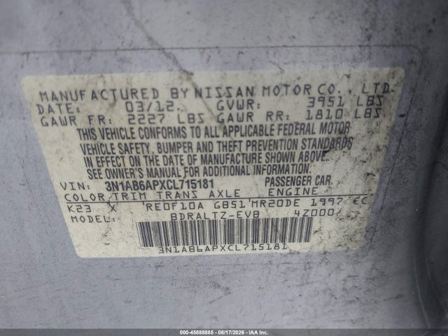 Aukcja sprzedaży 2012 Nissan Sentra 2.0 Sr, vin: 3N1AB6APXCL715181, numer aukcji: 45888885