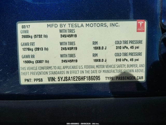 Tesla Model S 100d/60d/75d/90d/p100d 2017 5YJSA1E26HF186095 Image 9