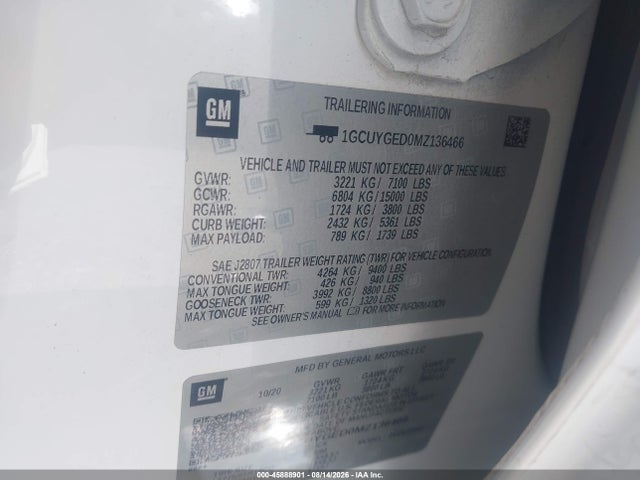 2021 Chevrolet Silverado 1500 4wd  Short Bed Ltz მანქანა იყიდება აუქციონზე, vin: 1GCUYGED0MZ136466, აუქციონის ნომერი: 45888901