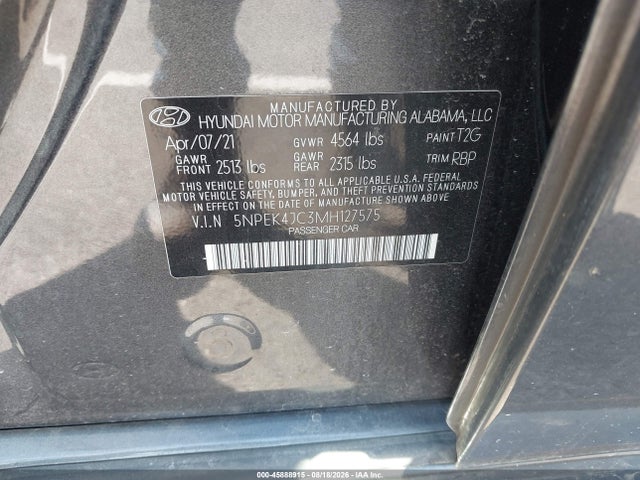 45888915 :رقم المزاد ، 5NPEK4JC3MH127575 vin ، 2021 Hyundai Sonata N Line مزاد بيع