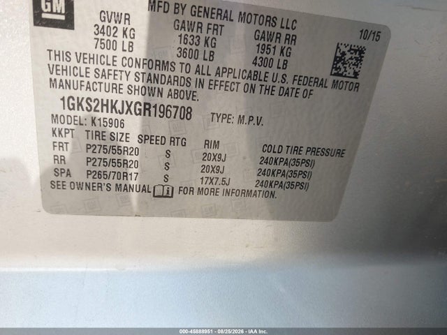 Продажа на аукционе авто 2016 Gmc Yukon Xl Denali, vin: 1GKS2HKJXGR196708, номер лота: 45888951
