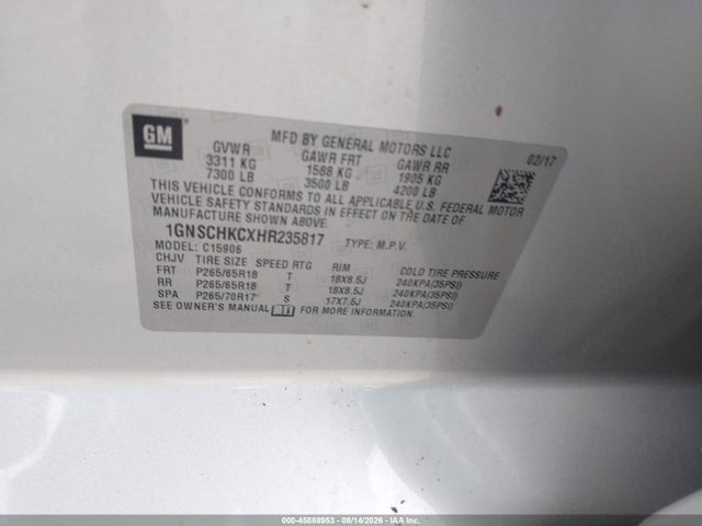 Aukcja sprzedaży 2017 Chevrolet Suburban Lt, vin: 1GNSCHKCXHR235817, numer aukcji: 45888953