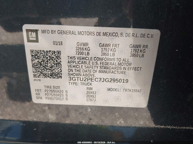 Продаж на аукціоні авто 2018 Gmc Sierra 1500 Denali, vin: 3GTU2PEC7JG295019, номер лоту: 45888963