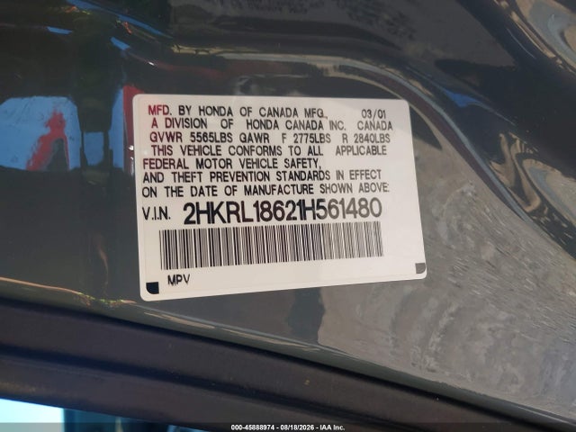 45888974 :رقم المزاد ، 2HKRL18621H561480 vin ، 2001 Honda Odyssey Ex مزاد بيع