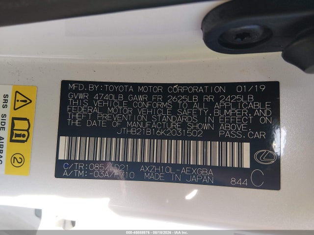 Продажа на аукционе авто 2019 Lexus Es 300h, vin: JTHB21B16K2031502, номер лота: 45888976