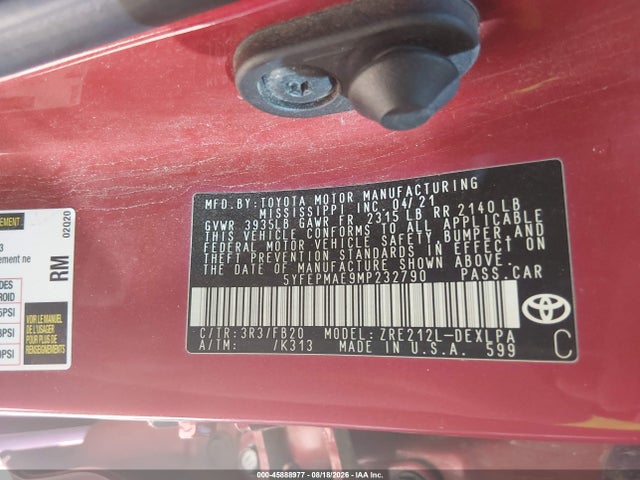 Toyota COROLLA LE 2021 5YFEPMAE9MP232790 Image 9