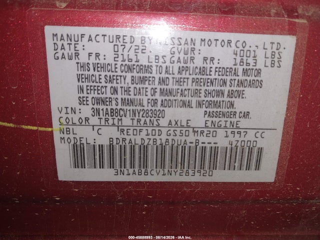 3N1AB8CV1NY283920 Nissan Sentra Sv Xtronic Cvt