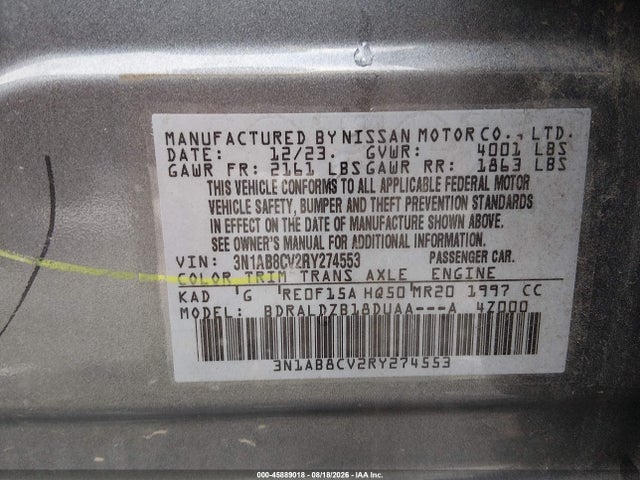 Продажа на аукционе авто 2024 Nissan Sentra Sv Xtronic Cvt, vin: 3N1AB8CV2RY274553, номер лота: 45889018