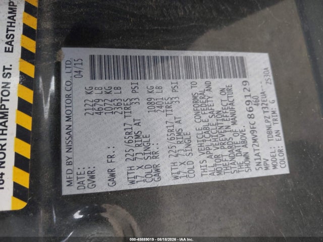 5N1AT2MV9FC869129 Nissan ROGUE S