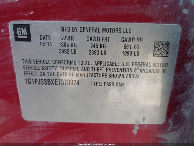 1G1PJ5SBXE7378874 Chevrolet Cruze Eco Manual