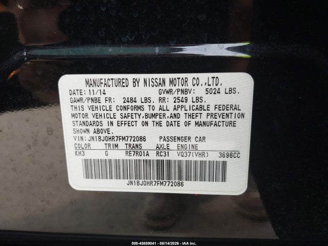 2015 Infiniti Qx50 Journey მანქანა იყიდება აუქციონზე, vin: JN1BJ0HR7FM772086, აუქციონის ნომერი: 45889041