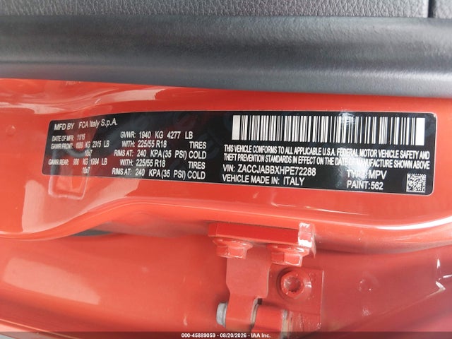 Продажа на аукционе авто 2017 Jeep Renegade Latitude, vin: ZACCJABBXHPE72288, номер лота: 45889059
