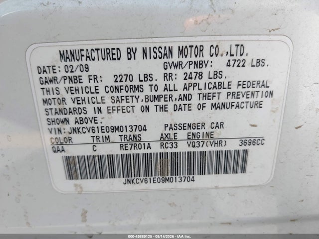 Продаж на аукціоні авто 2009 Infiniti G37 Journey, vin: JNKCV61E09M013704, номер лоту: 45889125