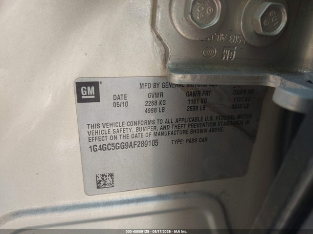 Aukcja sprzedaży 2010 Buick Lacrosse Cxl, vin: 1G4GC5GG9AF289105, numer aukcji: 45889129