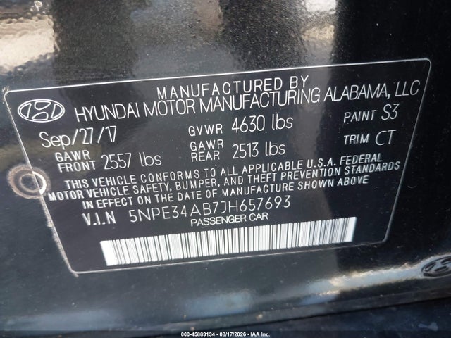 Aukcja sprzedaży 2018 Hyundai Sonata Limited 2.0t, vin: 5NPE34AB7JH657693, numer aukcji: 45889134