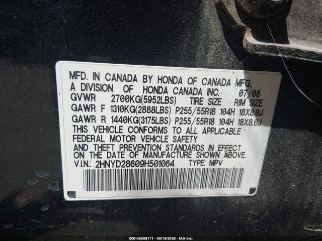 Продаж на аукціоні авто 2009 Acura Mdx Technology Package, vin: 2HNYD28609H501064, номер лоту: 45889171