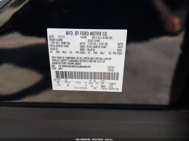 2016 Ford Explorer Xlt მანქანა იყიდება აუქციონზე, vin: 1FM5K8D89GGB40639, აუქციონის ნომერი: 45889199