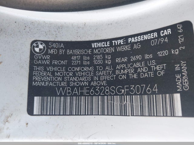 1995 Bmw 540 I Automatic მანქანა იყიდება აუქციონზე, vin: WBAHE6328SGF30764, აუქციონის ნომერი: 45889215